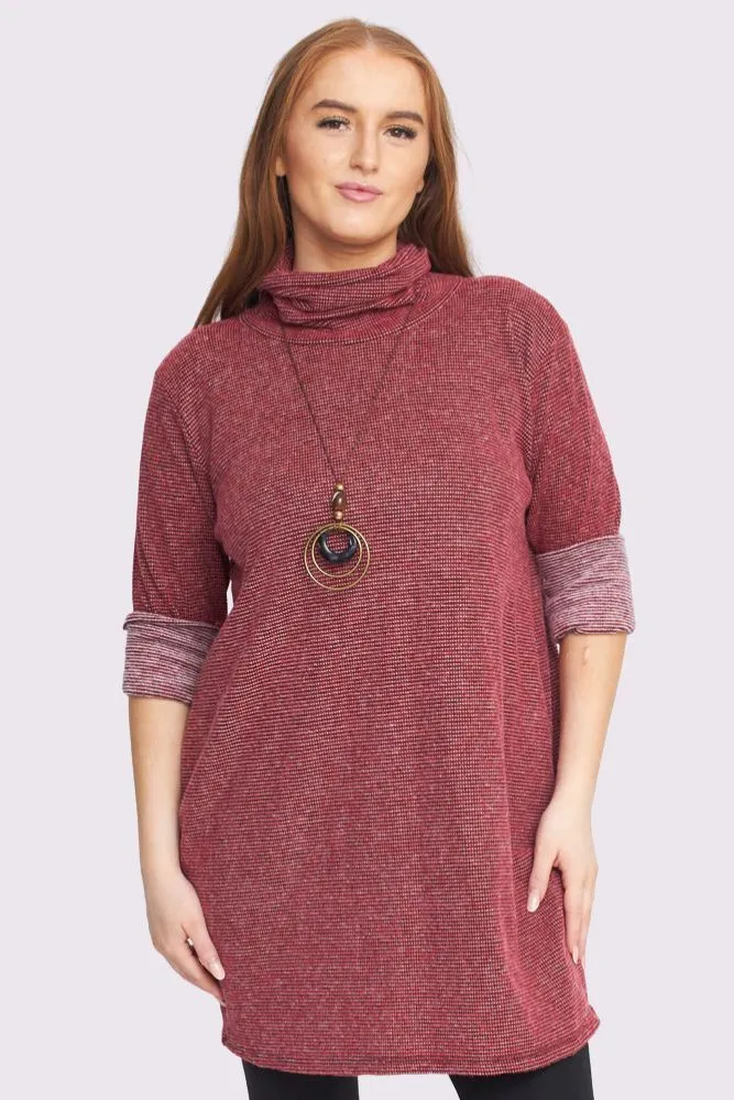 Coloured Knit Stitch Pattern Oversized Tunic Necklace Top