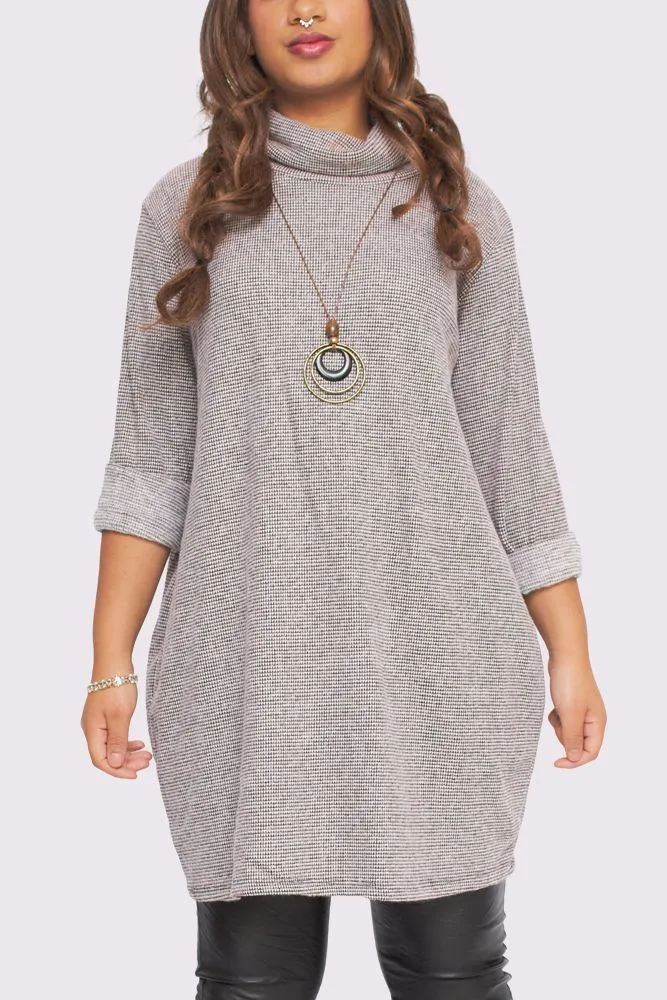 Coloured Knit Stitch Pattern Oversized Tunic Necklace Top