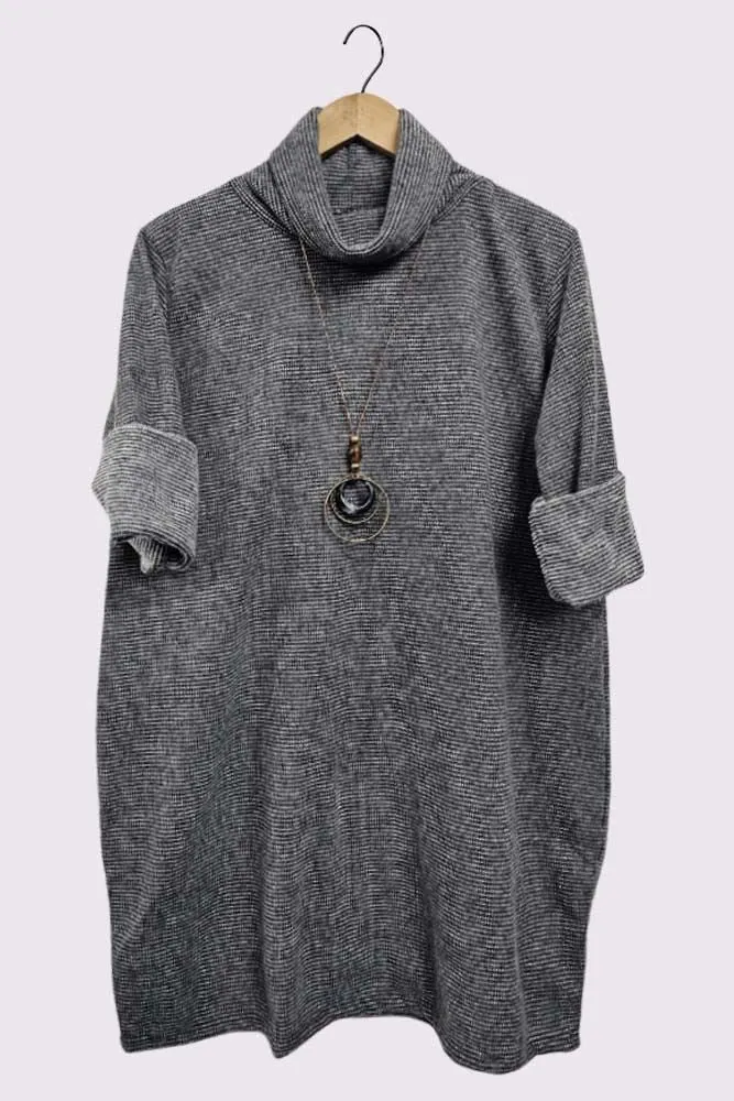 Coloured Knit Stitch Pattern Oversized Tunic Necklace Top