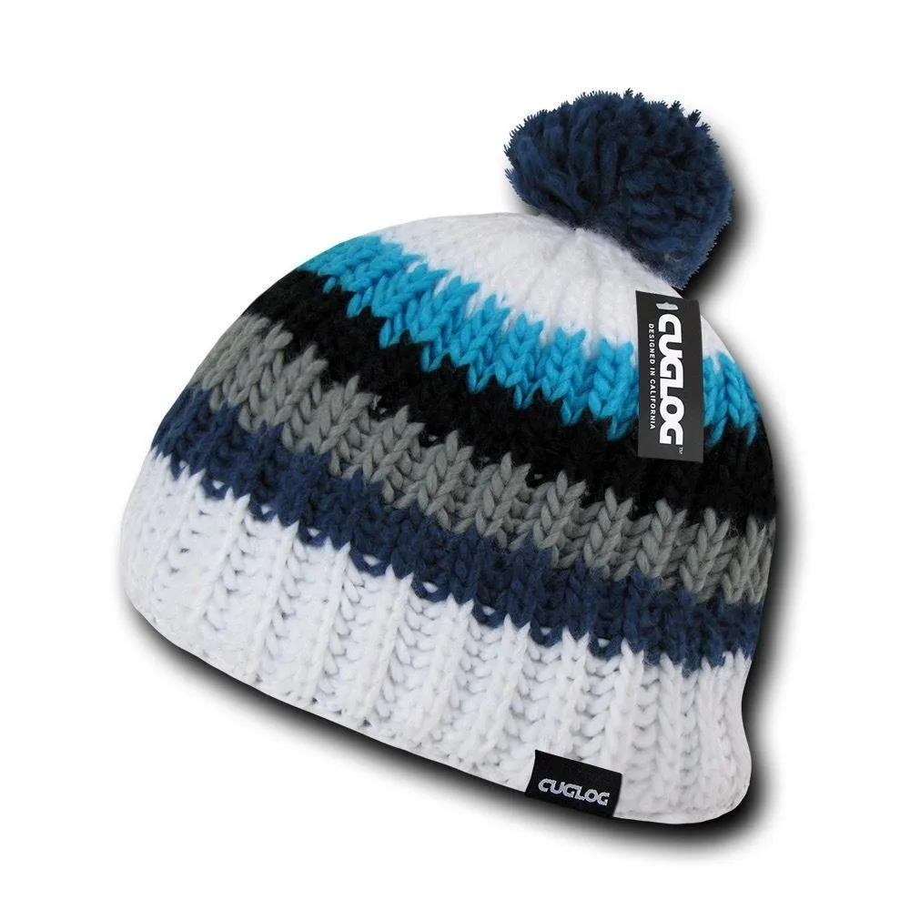 Cuglog Mont Ventoux Thick Cable Knit Stripped Beanies Big Fuzzy Pom Style Winter