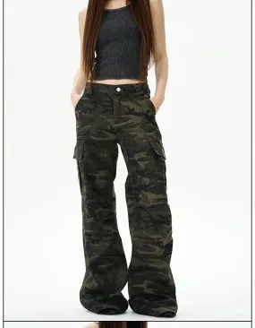 Dark Camouflage Flared Cargo Pants