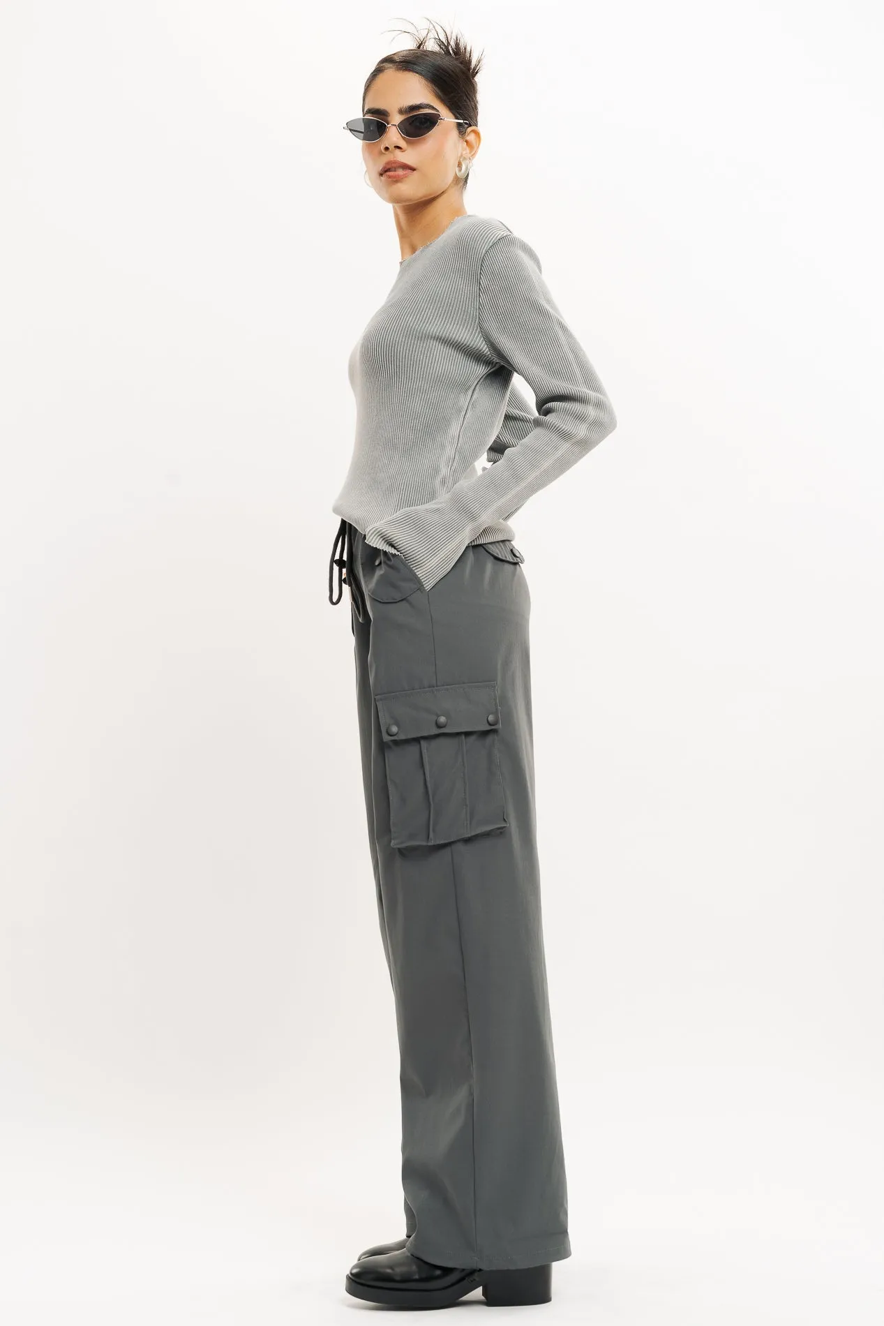 Dark Grey Wide Leg Cargo Trouser