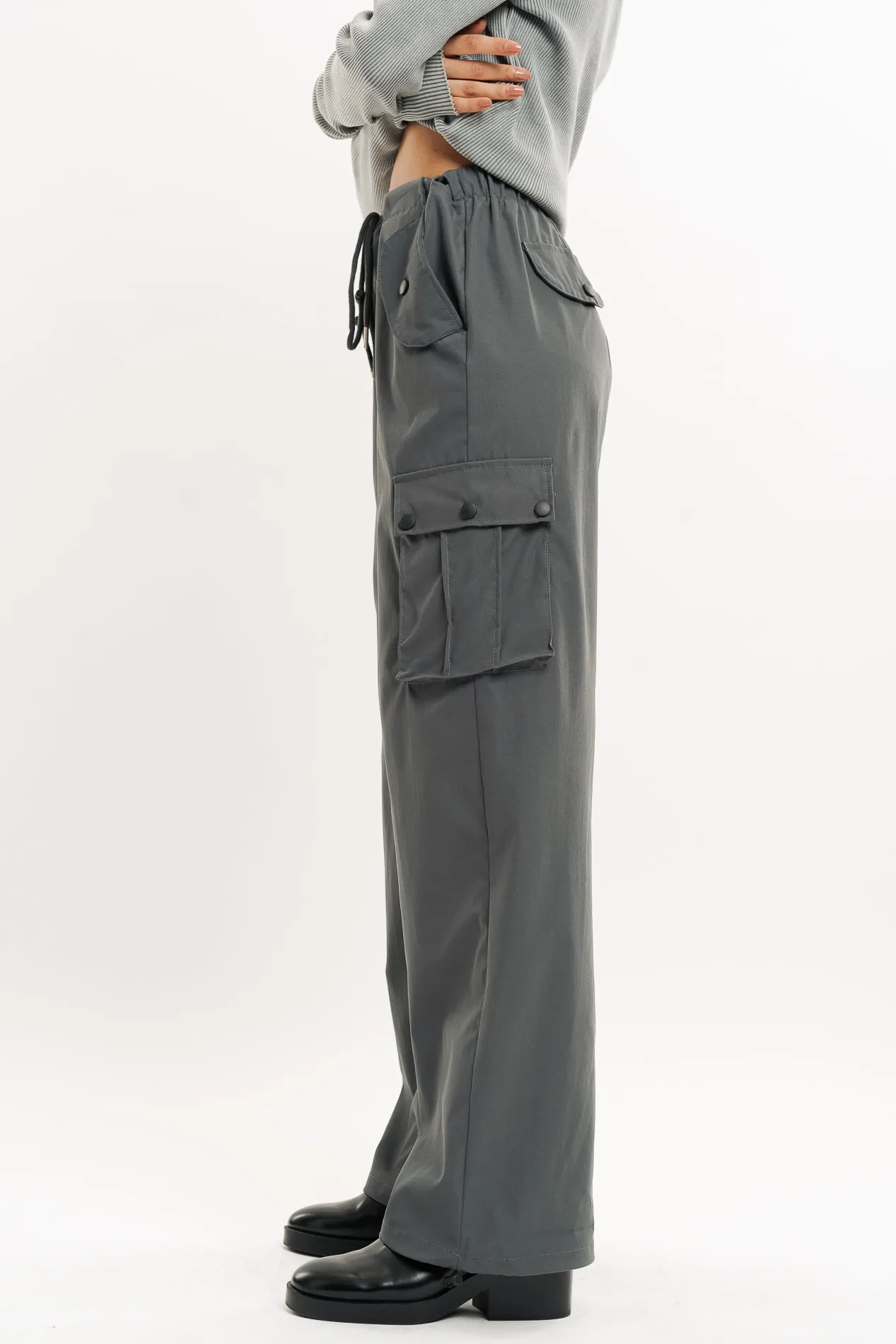 Dark Grey Wide Leg Cargo Trouser