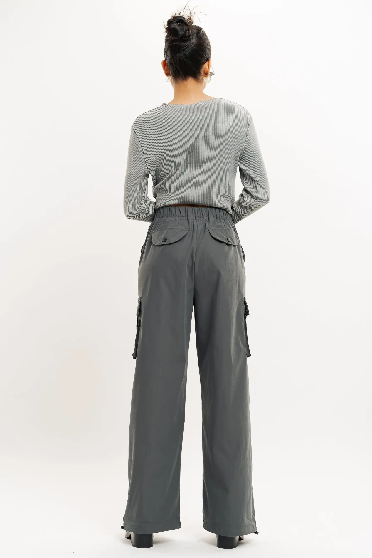 Dark Grey Wide Leg Cargo Trouser