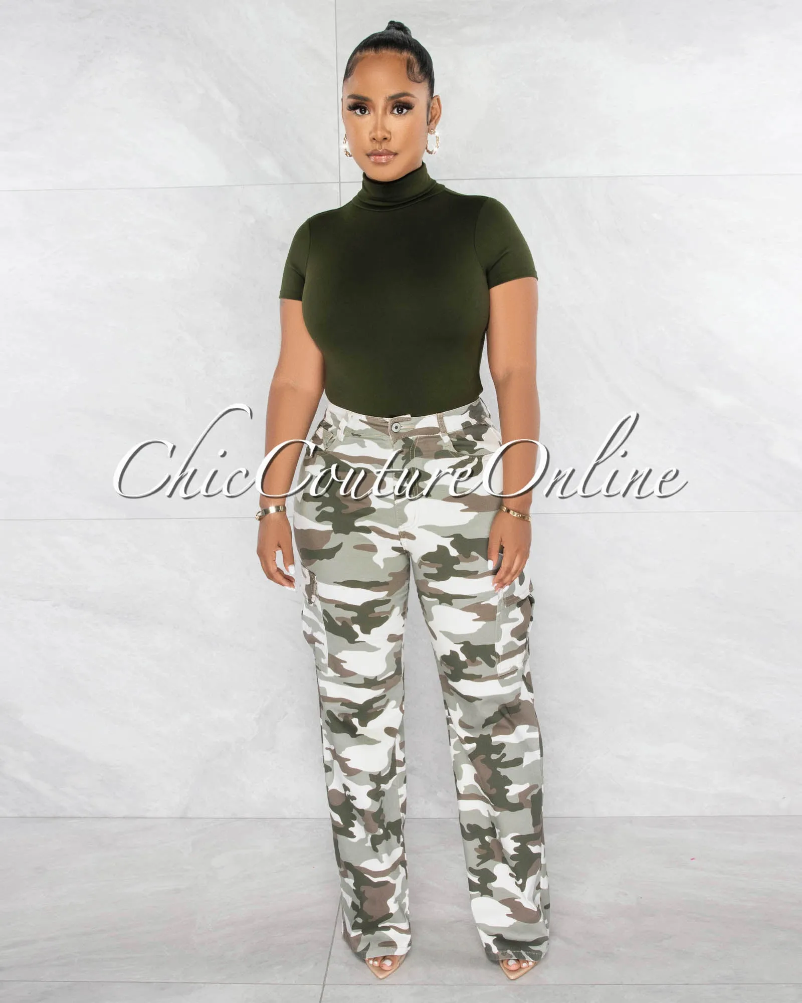 *Delyna Camo Cargo Wide Denim Pants