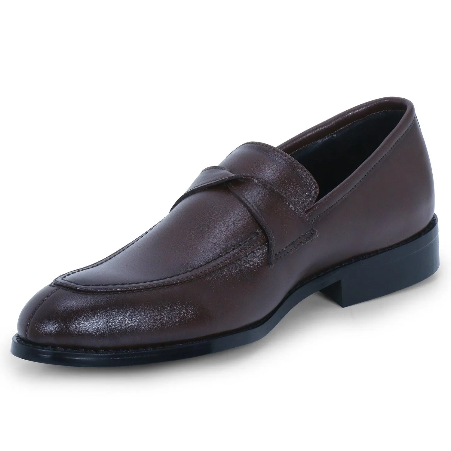 Derby Brown Twisted Strap Loafers.