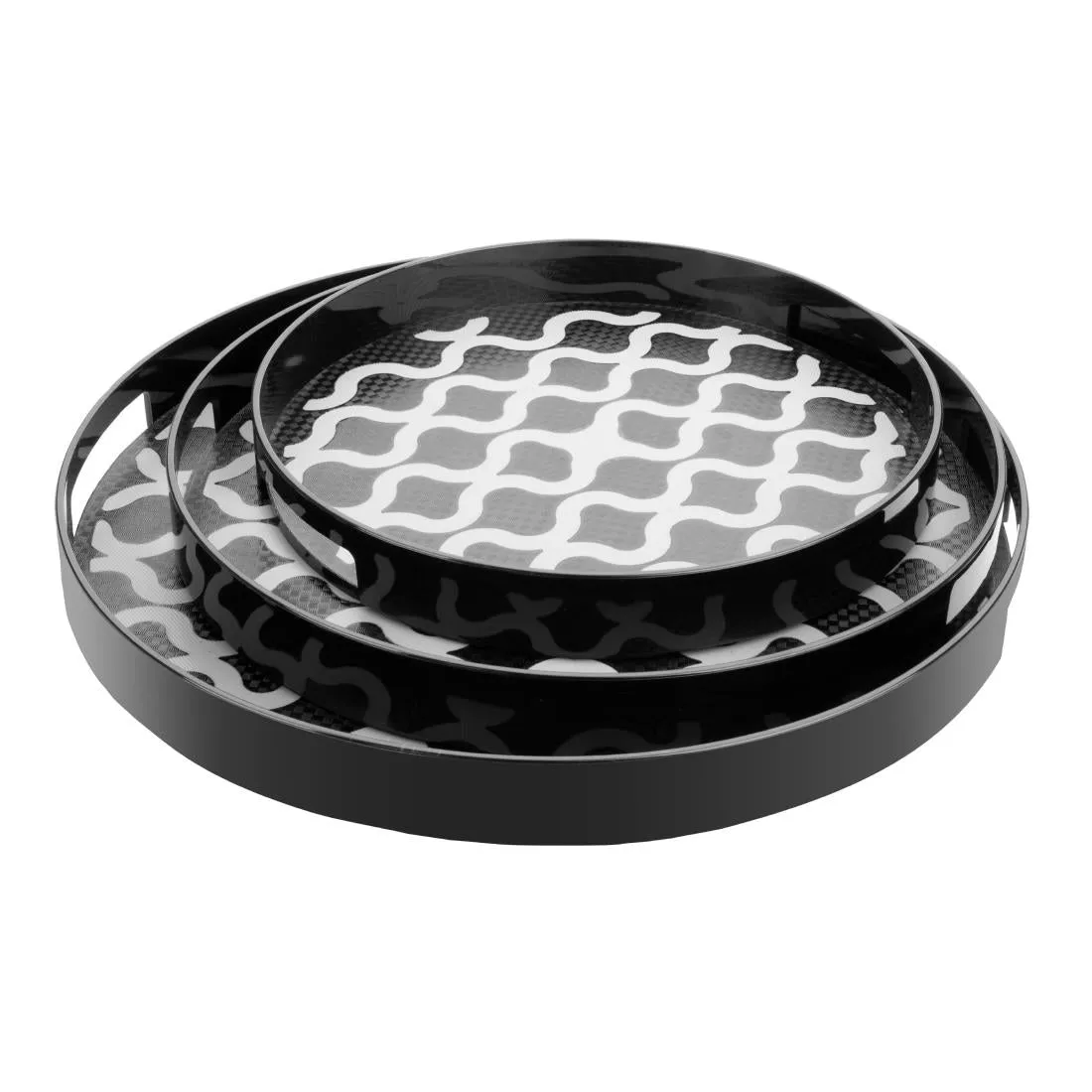 DP664 Olympia Kristallon PC Round Non Slip Tray with Handles 300mm