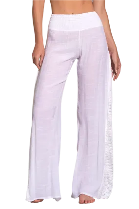 Elan Crochet Panel Wide Leg Pants - White