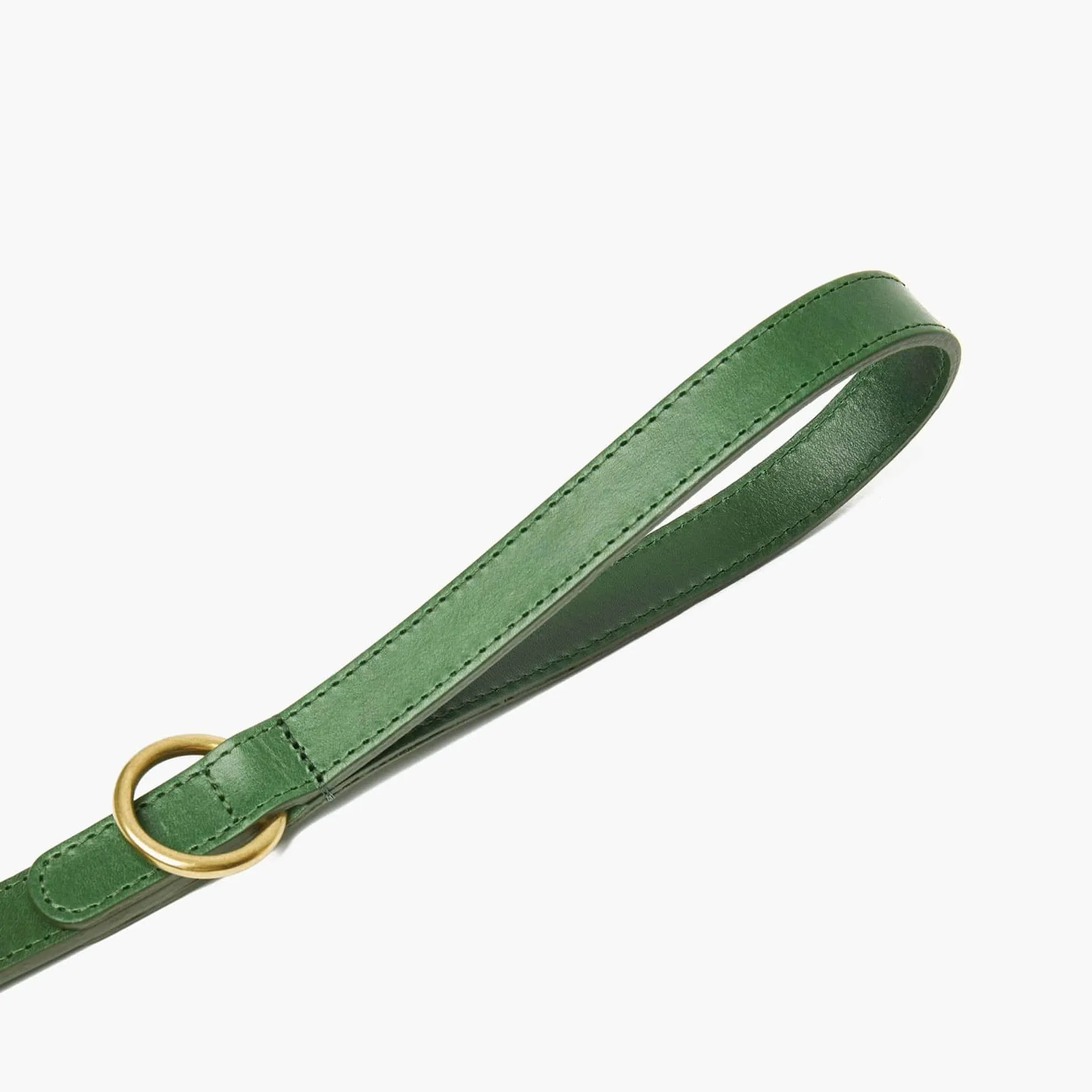 Emerald Green Leather Dog Collar & Lead Set with Gold Hardware