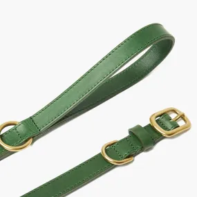 Emerald Green Leather Dog Collar & Lead Set with Gold Hardware