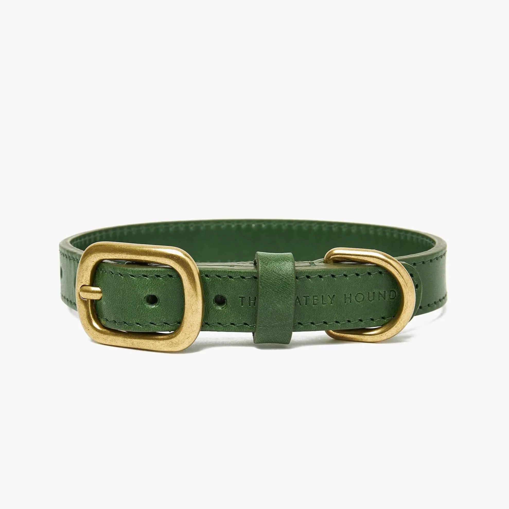 Emerald Green Leather Dog Collar & Lead Set with Gold Hardware