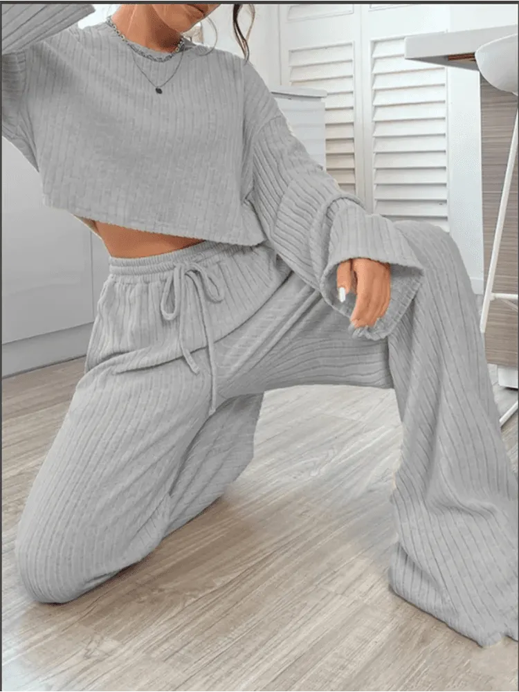 Everyday Ribbed Loungewear - Flared Sleeves & Wide Pants