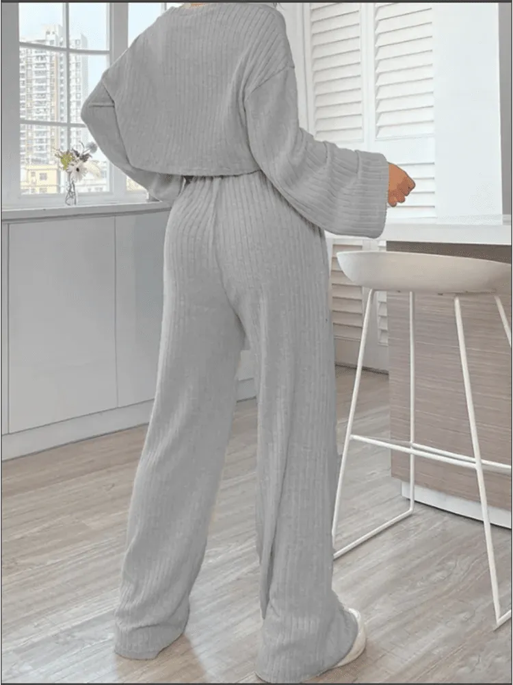 Everyday Ribbed Loungewear - Flared Sleeves & Wide Pants