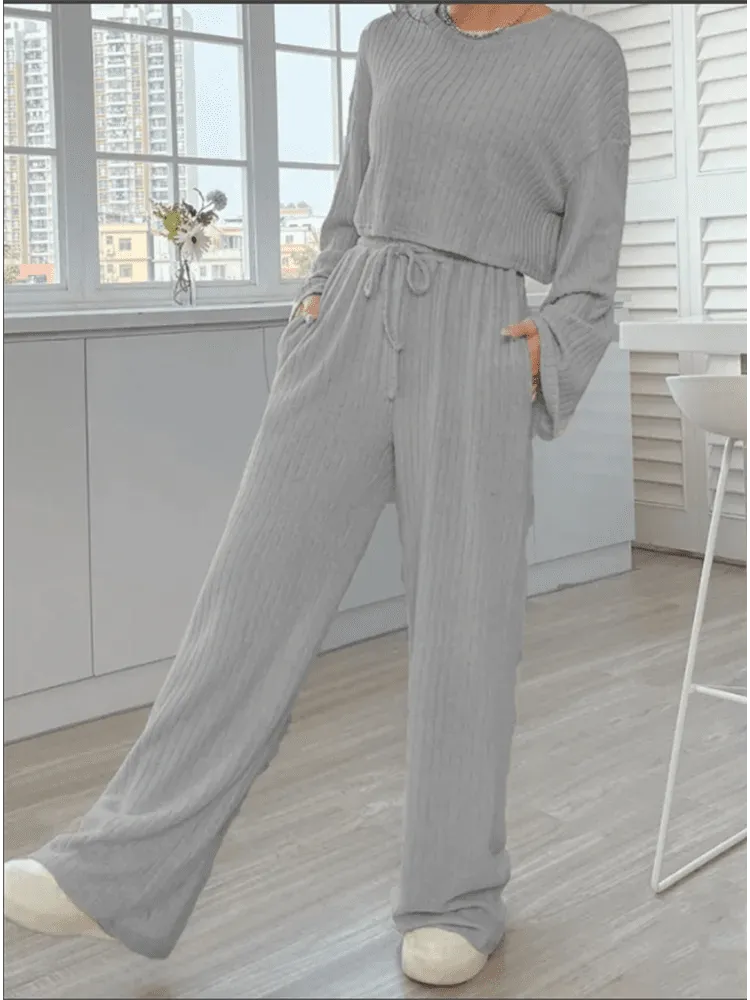 Everyday Ribbed Loungewear - Flared Sleeves & Wide Pants