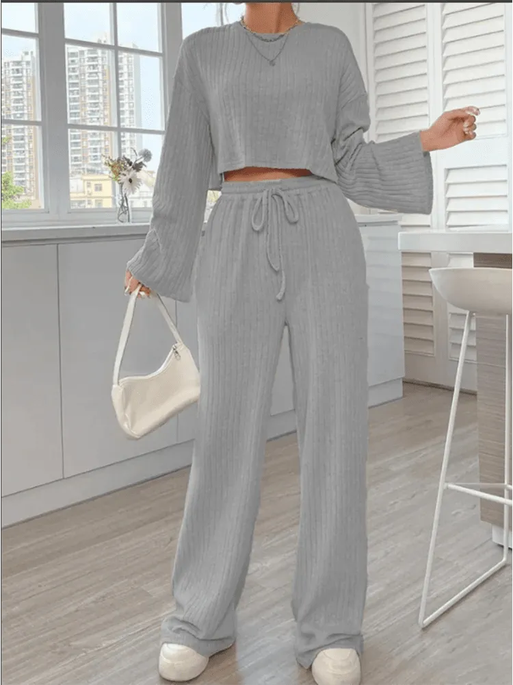 Everyday Ribbed Loungewear - Flared Sleeves & Wide Pants