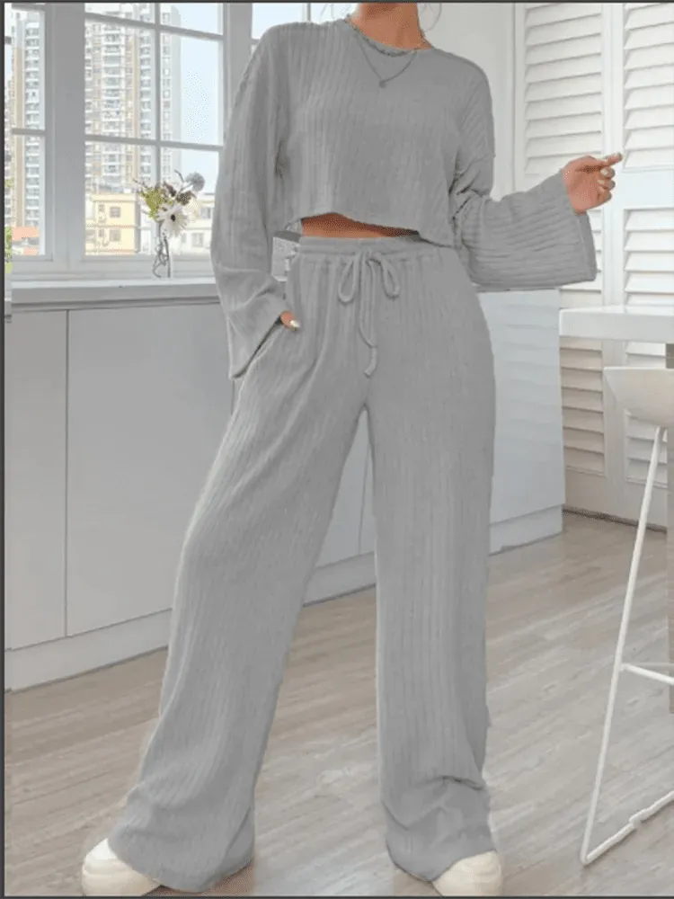 Everyday Ribbed Loungewear - Flared Sleeves & Wide Pants