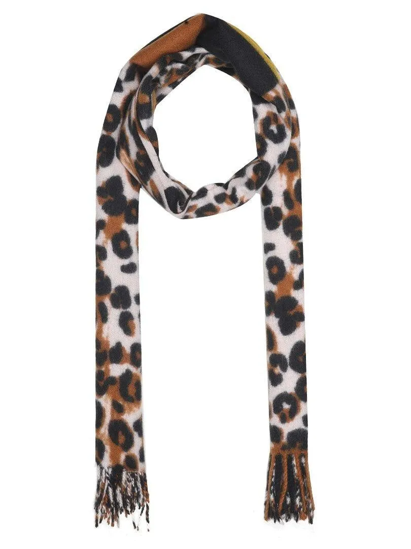 FabSeasons Yellow Leopard Printed Acrylic Woolen Scarf For Women