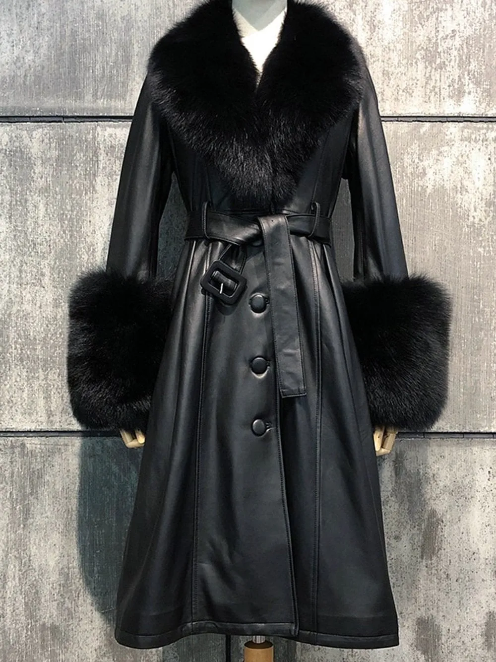 Faux Fur Genuine Leather Coat