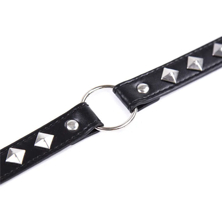 Faux Leather Fetish Collar with Diamond Rivets