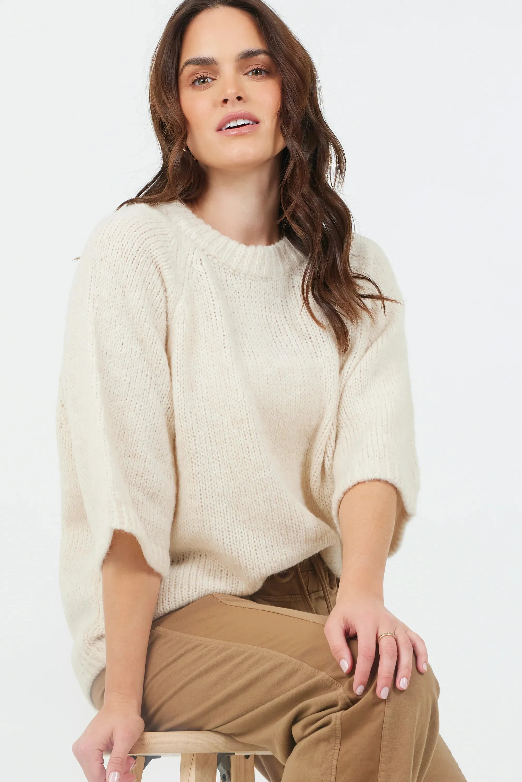 Fawn Kimono Sleeve Knit Sweater in Cream