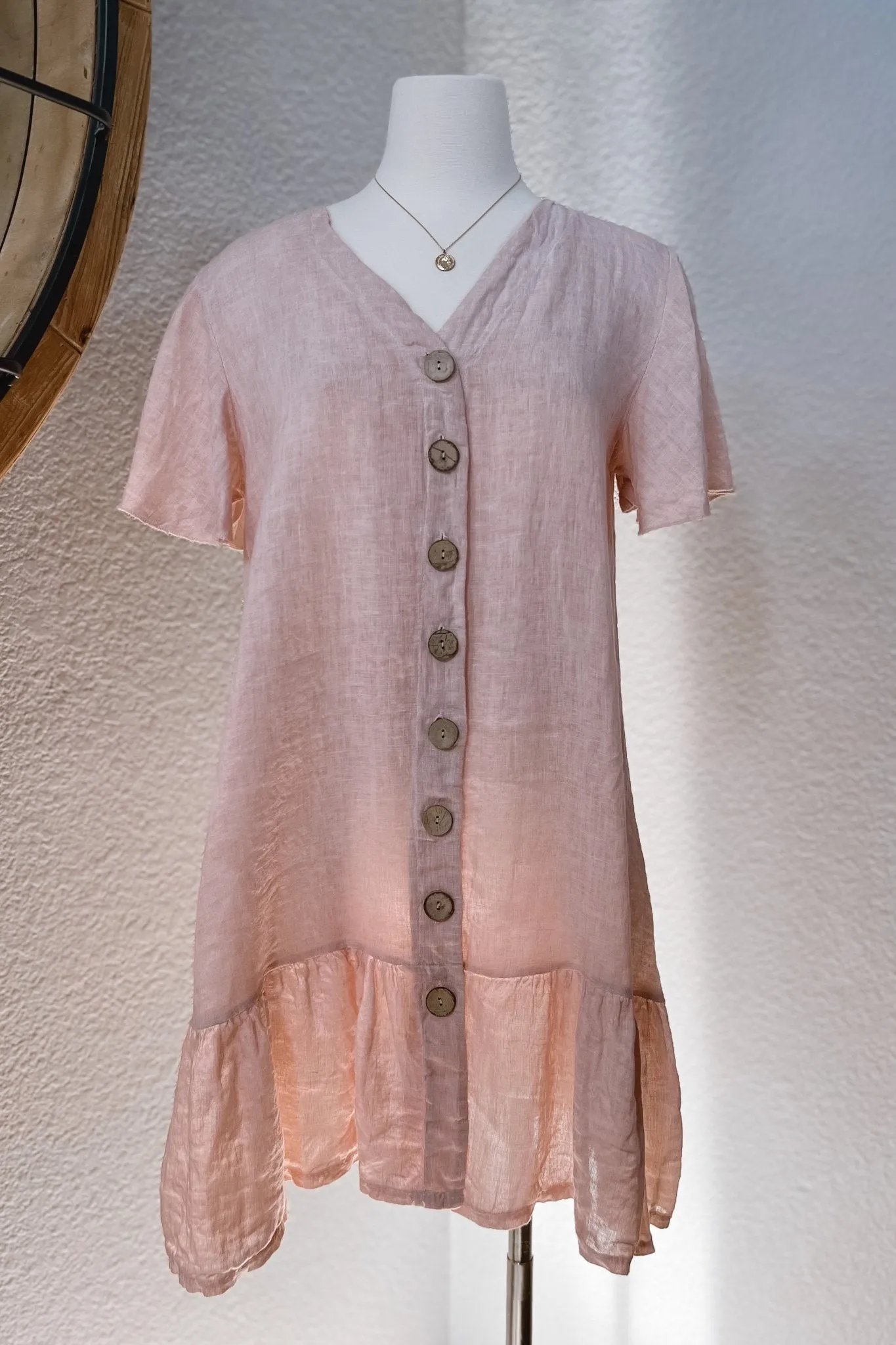 Feminine Pink Linen Shift Dress | Italian Linen