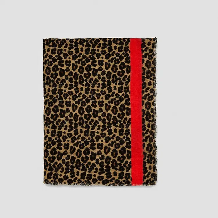 Festive Red Classic Leopard Pattern Imitation Cashmere Autumn And Winter Thick Warm Talma