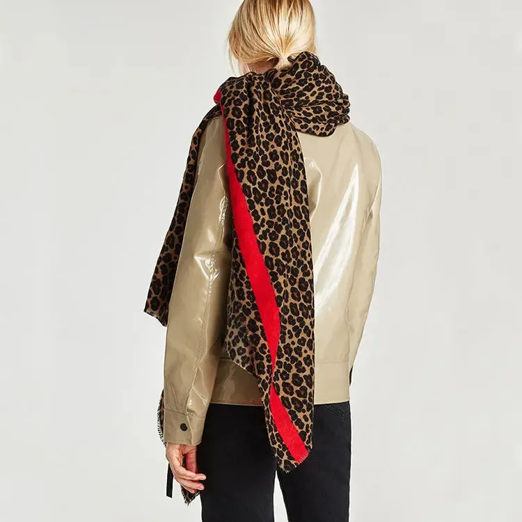 Festive Red Classic Leopard Pattern Imitation Cashmere Autumn And Winter Thick Warm Talma