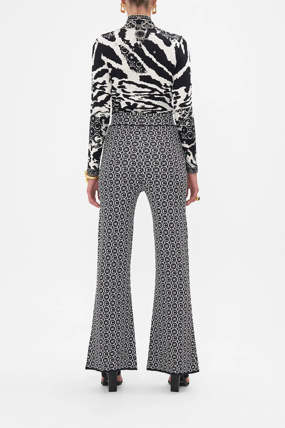 FLARED JACQUARD KNIT PANT FELINE FANTASY