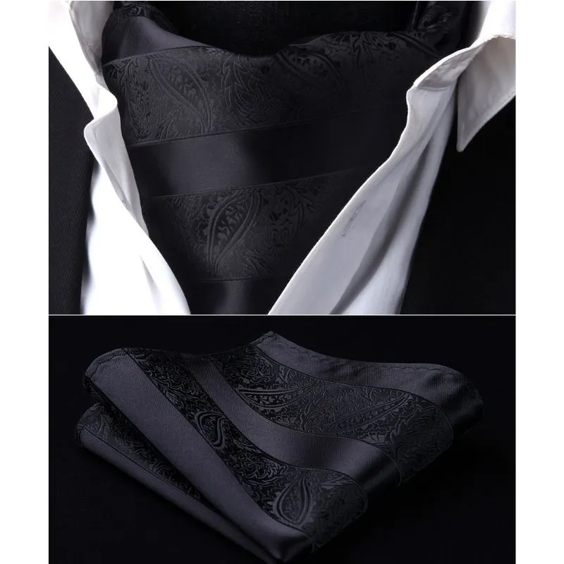 Floral Paisley Ascot Cravat Scarf - A-BLACK PAISELY