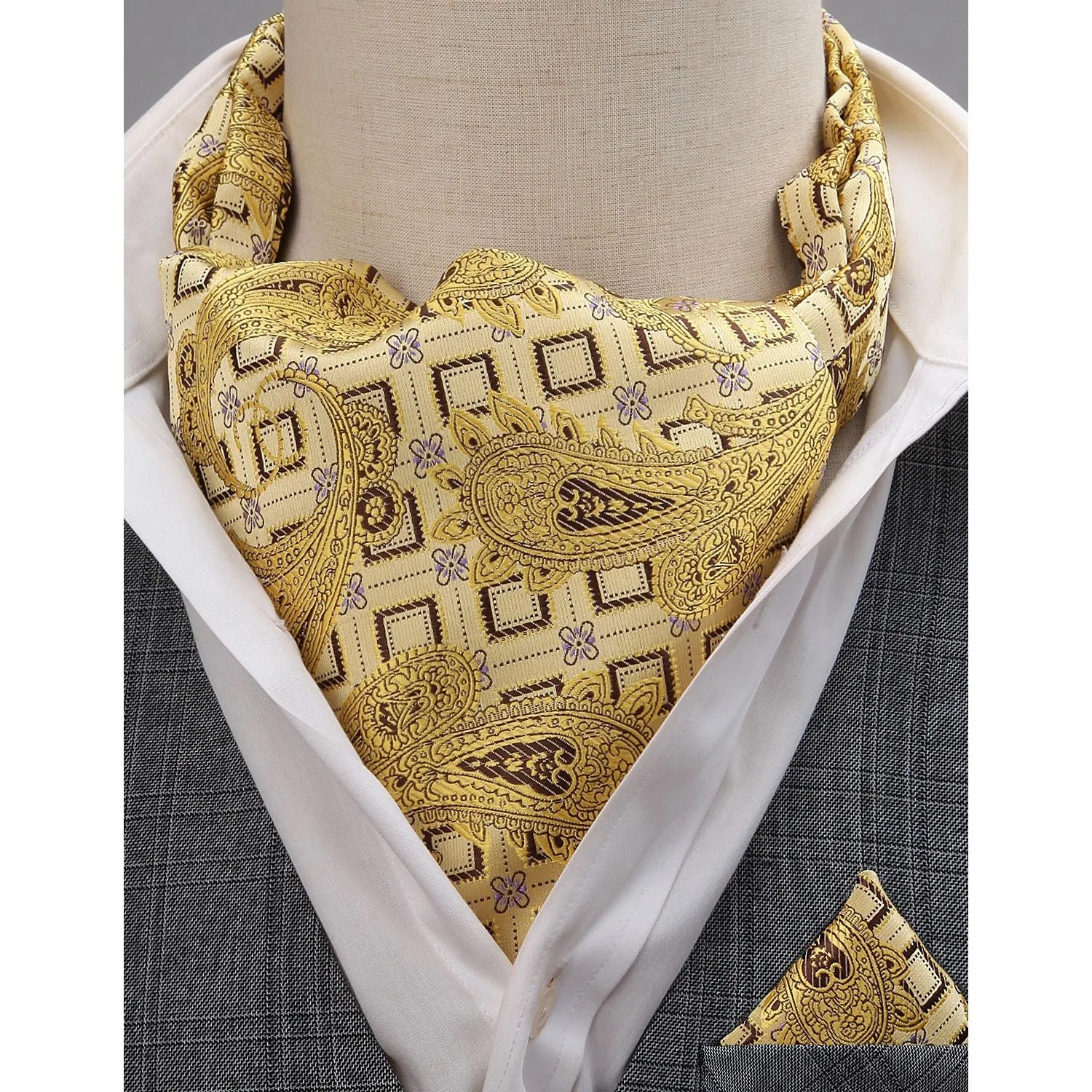 Floral Paisley Ascot Cravat Scarf - YELLOW/GOLD