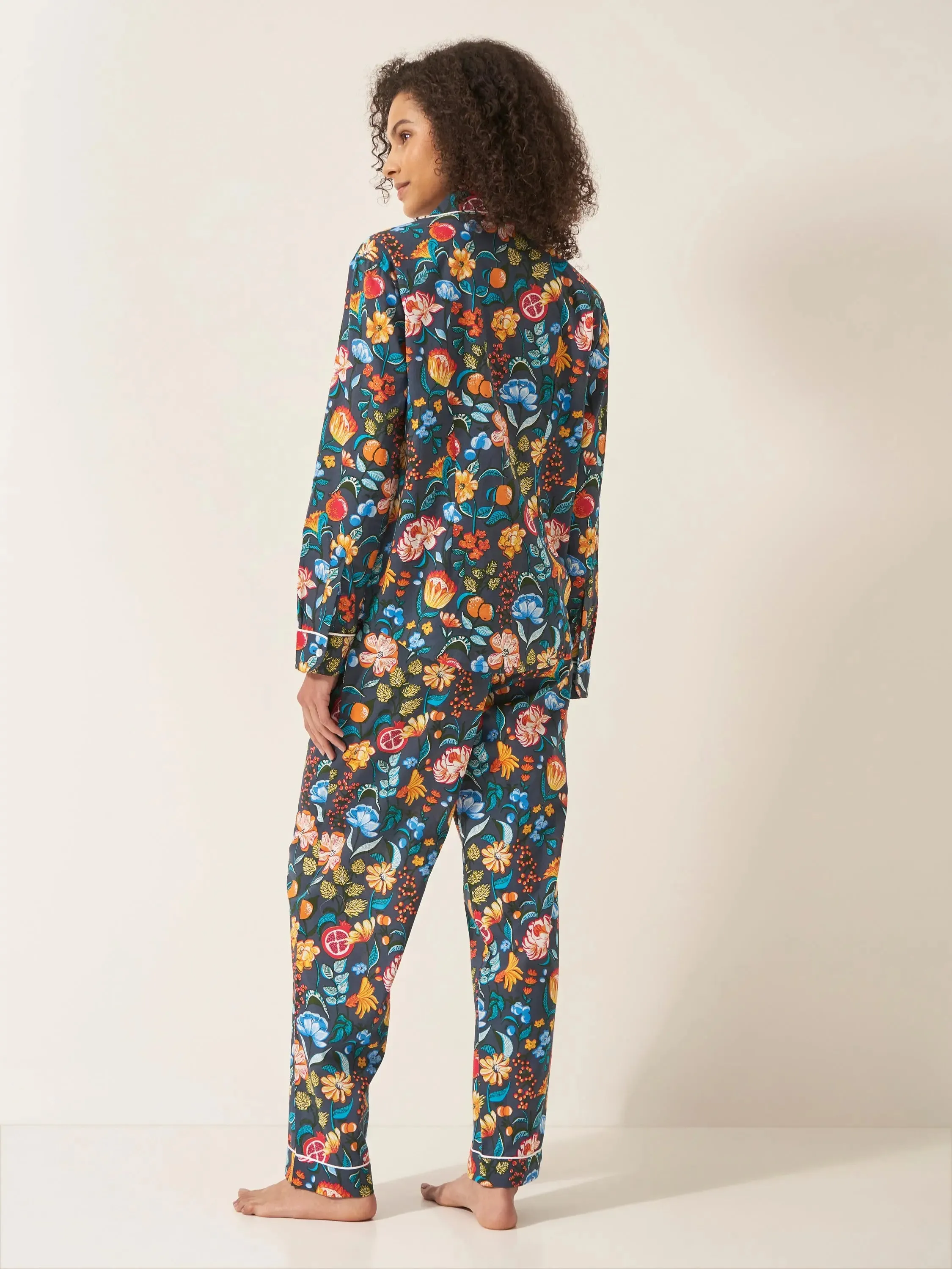 Florals on Navy Women's Long Sleeve Organic Cotton Pyjama Trouser Set