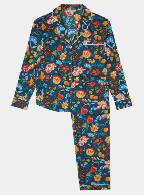 Florals on Navy Women's Long Sleeve Organic Cotton Pyjama Trouser Set