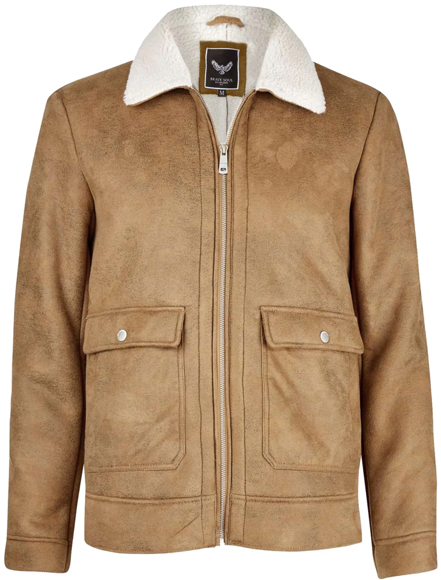 Floyd Faux Suede Fur Lined Aviator Jacket in Camel