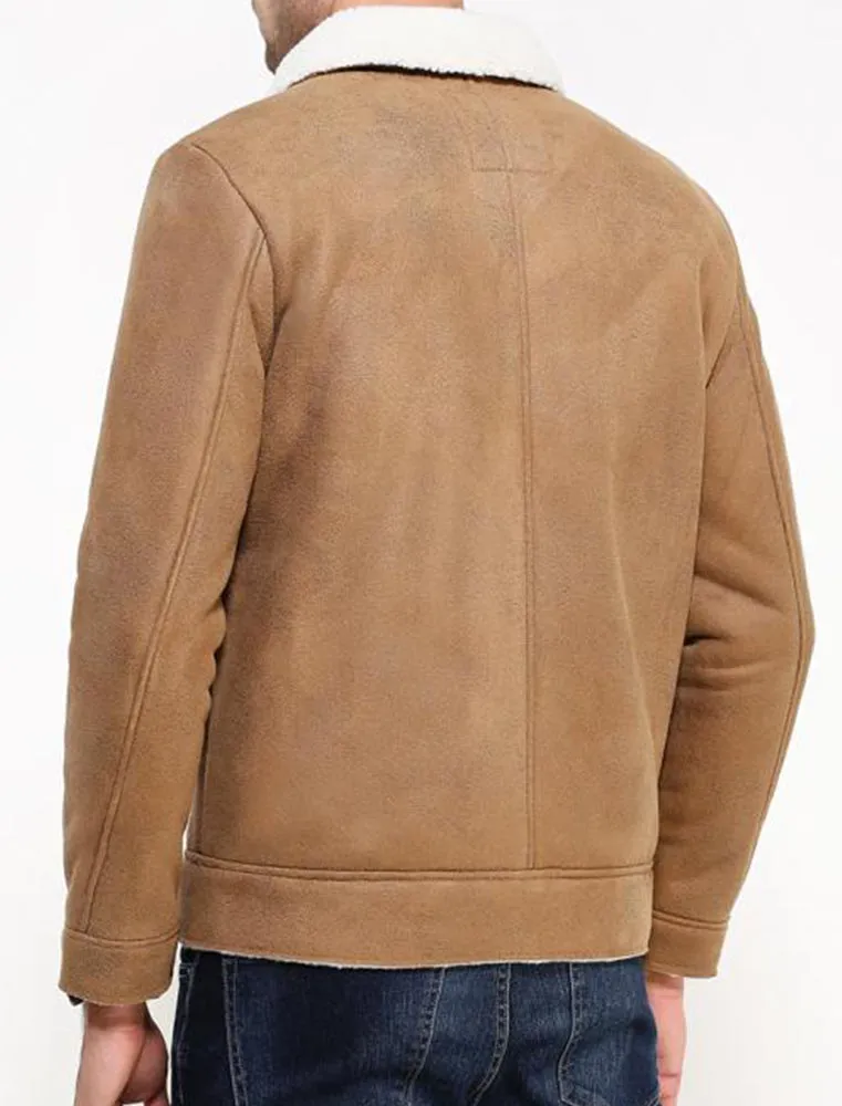 Floyd Faux Suede Fur Lined Aviator Jacket in Camel