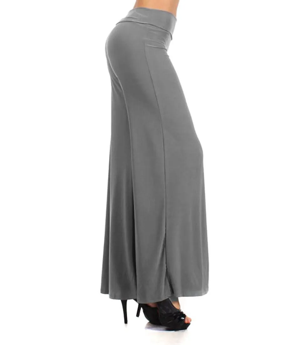 Foldover Palazzo Pants Solid Gray PLUS