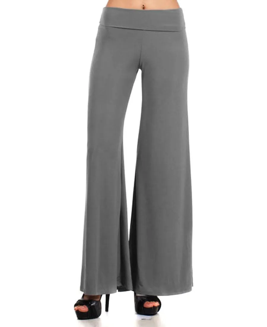 Foldover Palazzo Pants Solid Gray PLUS