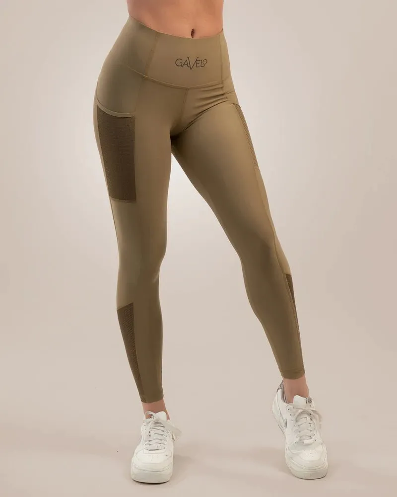 Gavelo Mesh Pocket Leggings - Almond