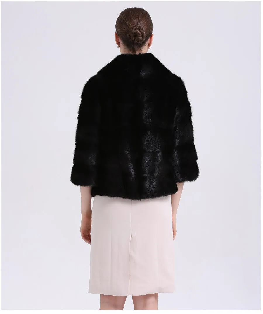 Genuine Mink Fur With Pocket Solid Black Jacket