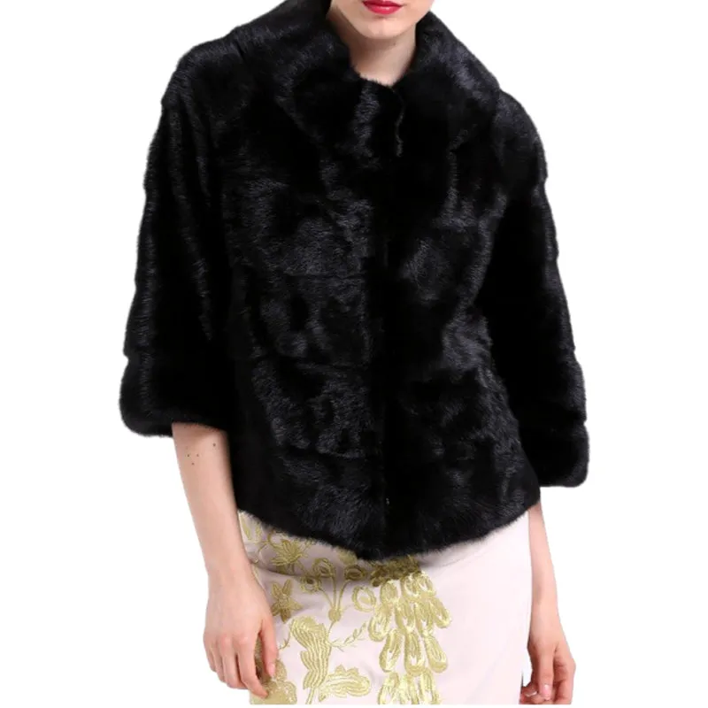 Genuine Mink Fur With Pocket Solid Black Jacket