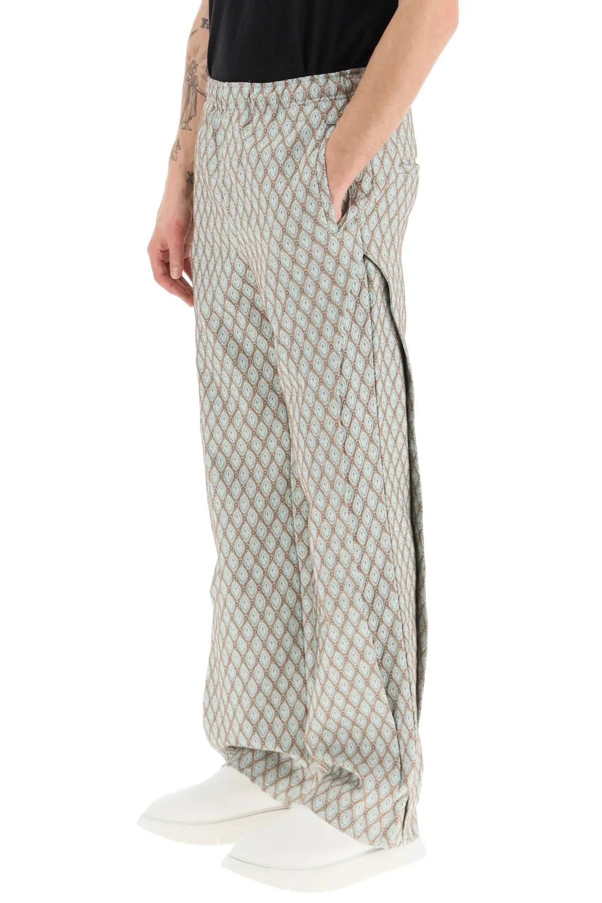 geometric jacquard pants with side opening