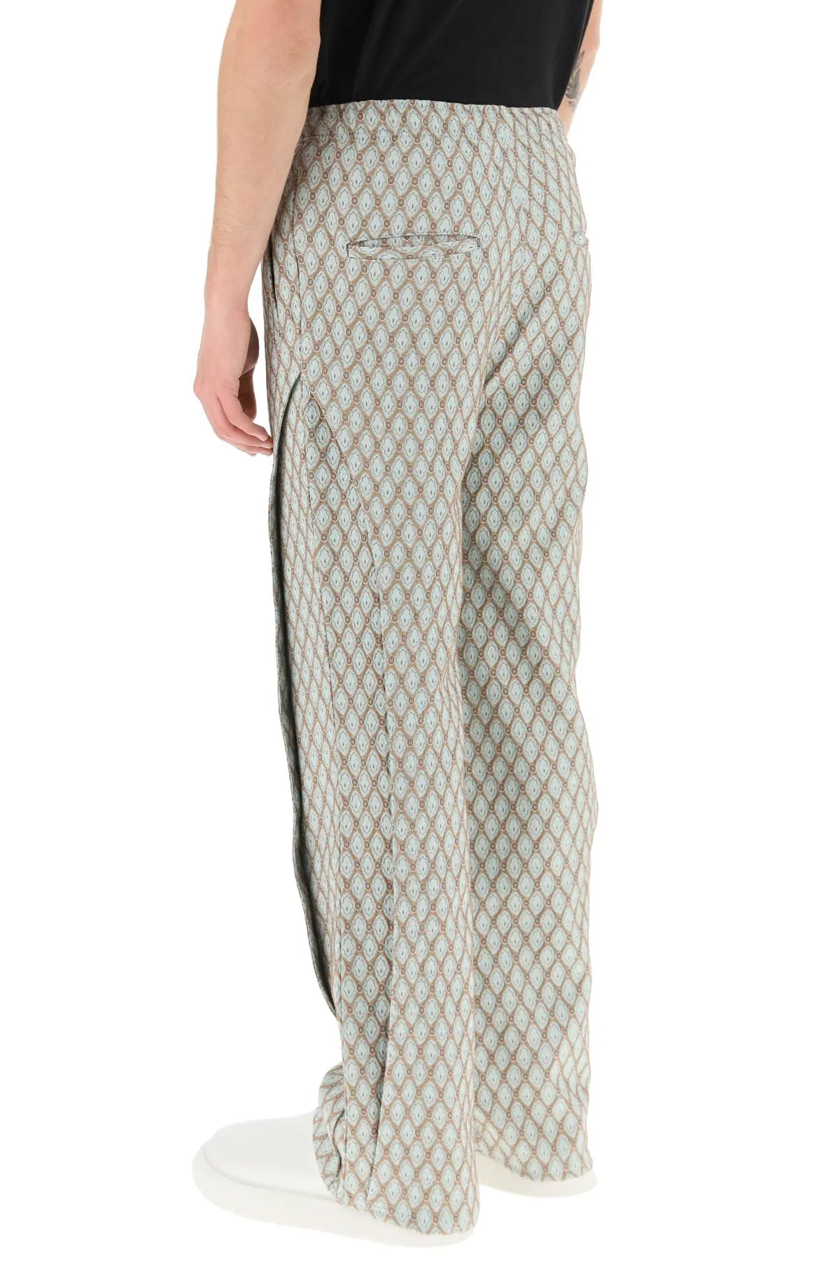 geometric jacquard pants with side opening