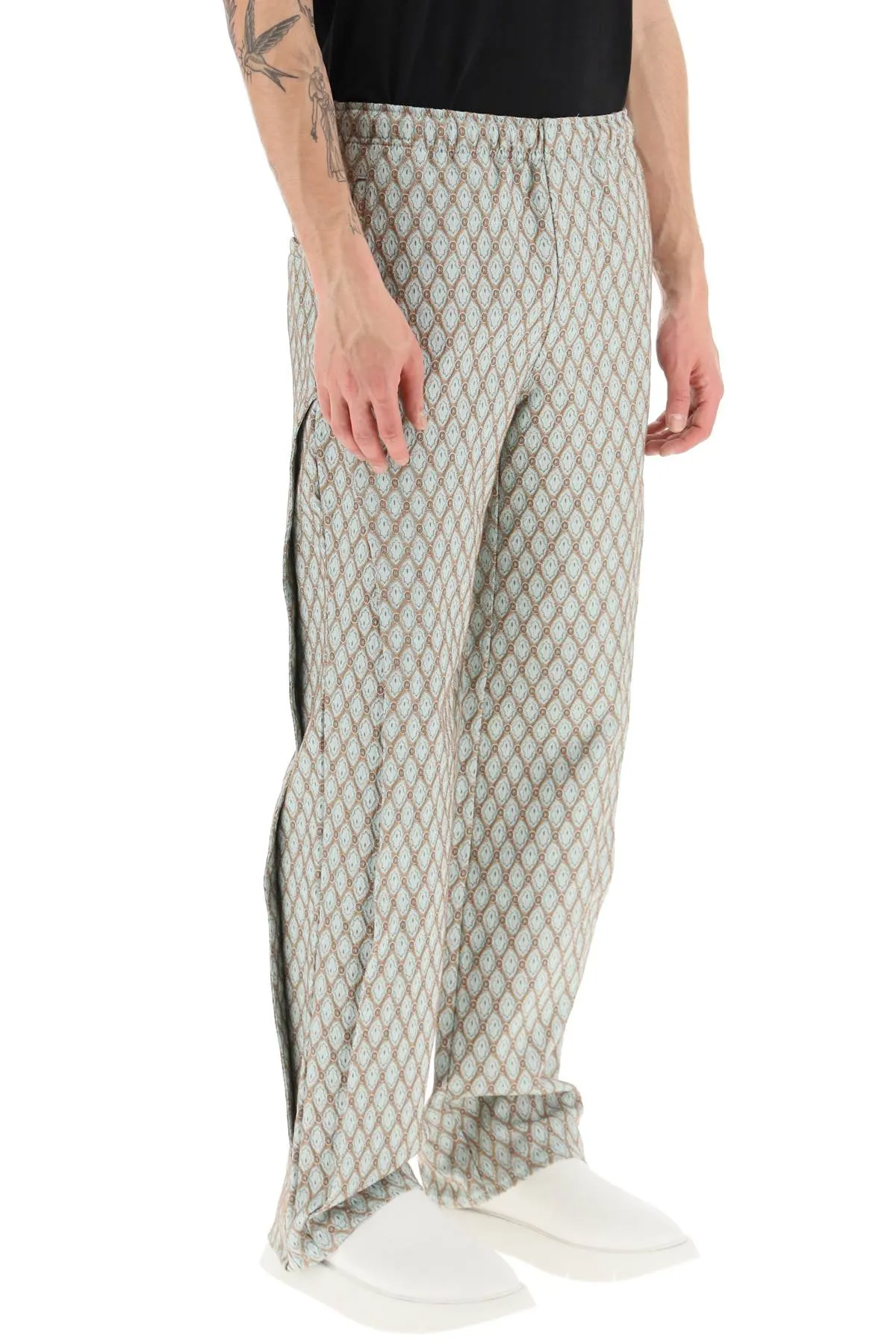 geometric jacquard pants with side opening