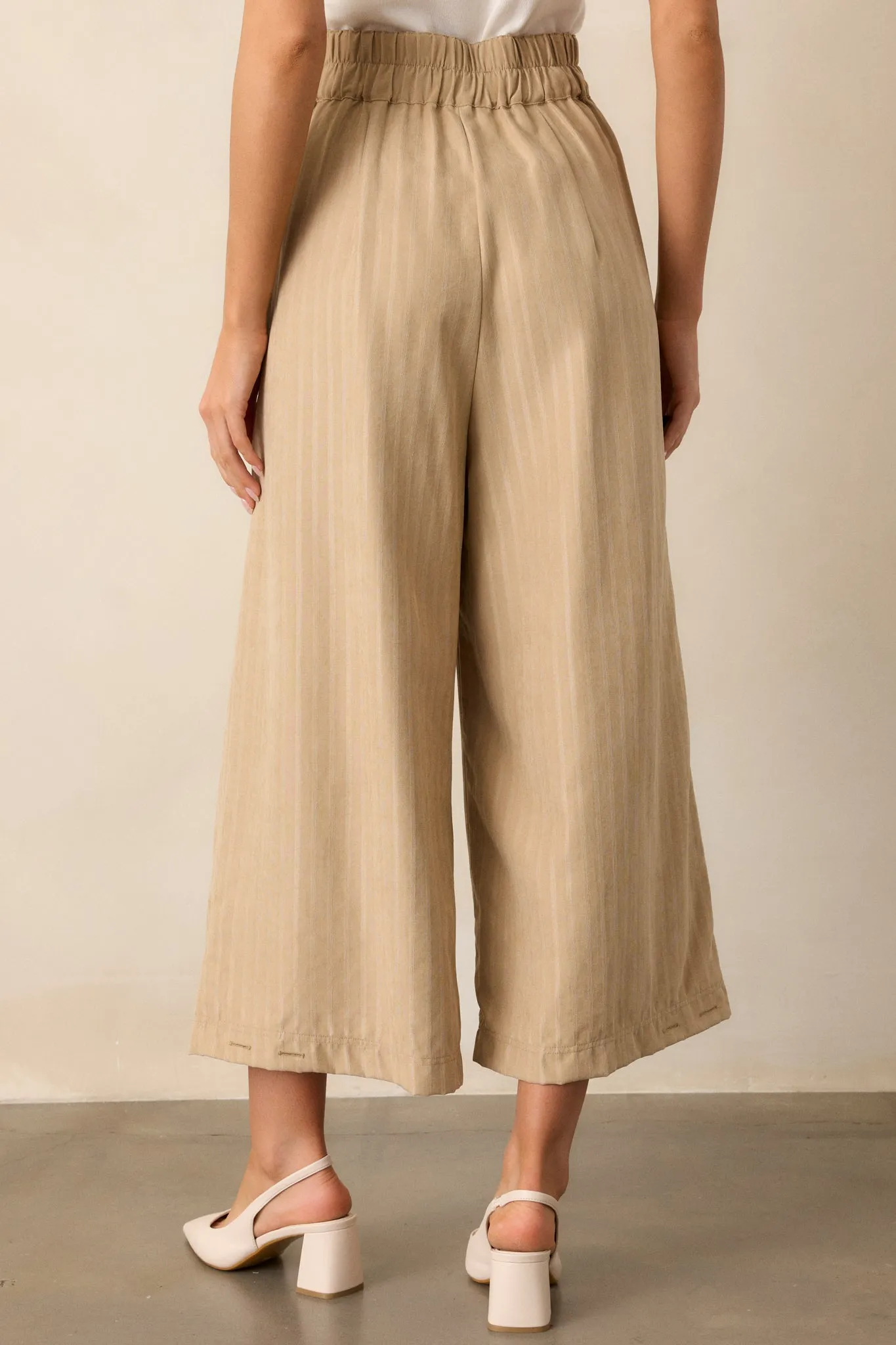 Get With It Almond Pinstripe Cropped Wide Leg Pants