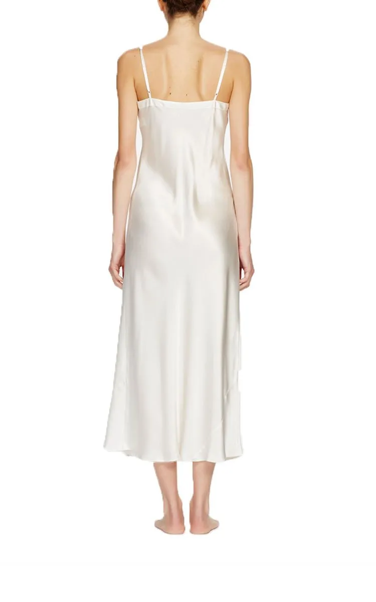 Ginia 100% Silk Nightgown with V Neck In Creme 9617