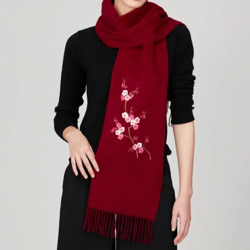 Handcrafted Su Embroidery Cashmere Scarf Luxury 190x30cm