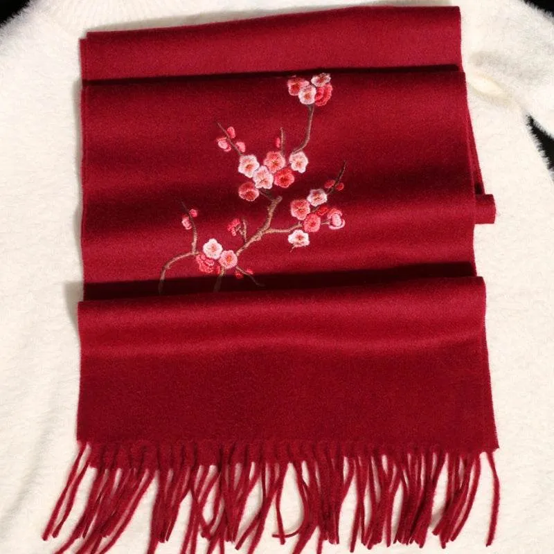 Handcrafted Su Embroidery Cashmere Scarf Luxury 190x30cm