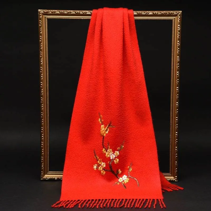 Handcrafted Su Embroidery Cashmere Scarf Luxury 190x30cm