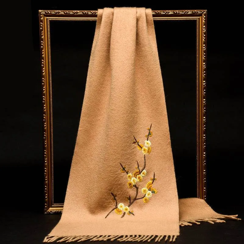 Handcrafted Su Embroidery Cashmere Scarf Luxury 190x30cm