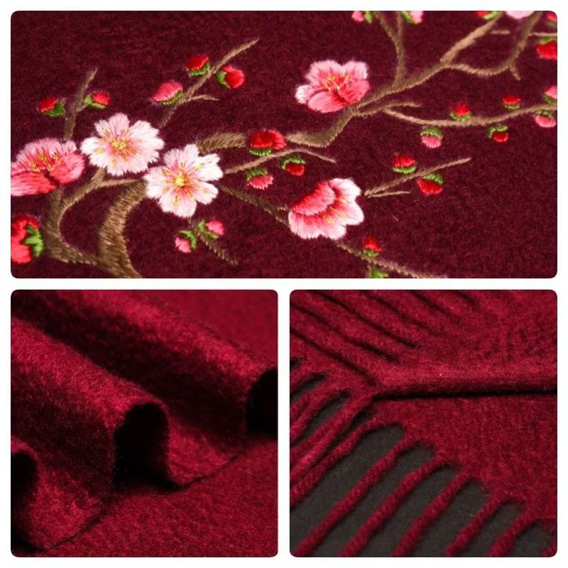 Handcrafted Su Embroidery Cashmere Scarf Luxury 190x30cm