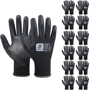 HANDLANDY PU Coated Safety Work Gloves, 6/12 Pairs Work Gloves 1129